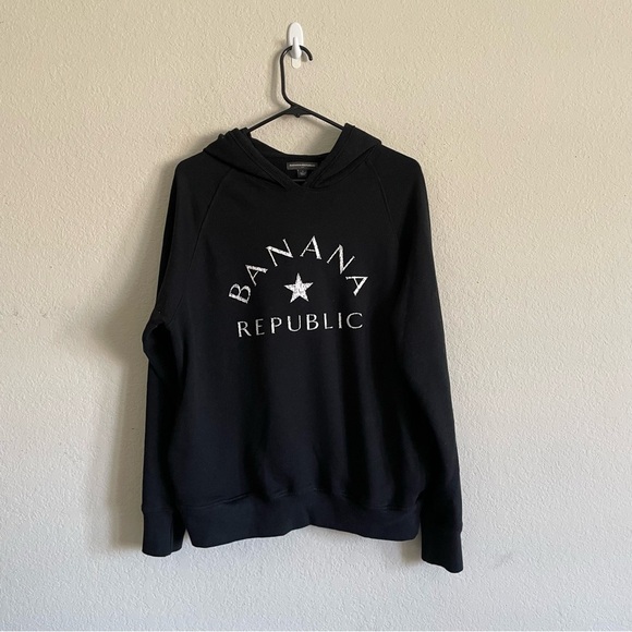 Banana Republic woman’s Black sweatshirt size L logo pullover with hood minimal - Picture 1 of 5